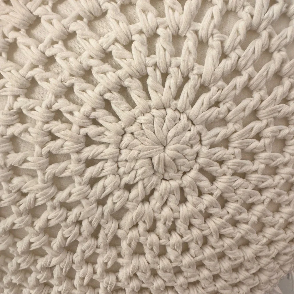 Radiant Exports Throw Pillow 16in Cream Macrame Crochet Boho Decor Fringe